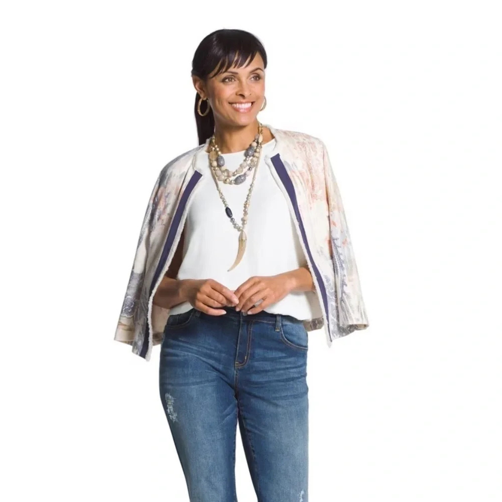 Chico’s watercolor print textured jacket size 1 - Picture 5 of 9